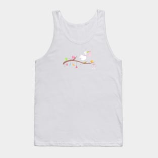 Baby arrival card with hearts, flower, clothes and stork Tank Top